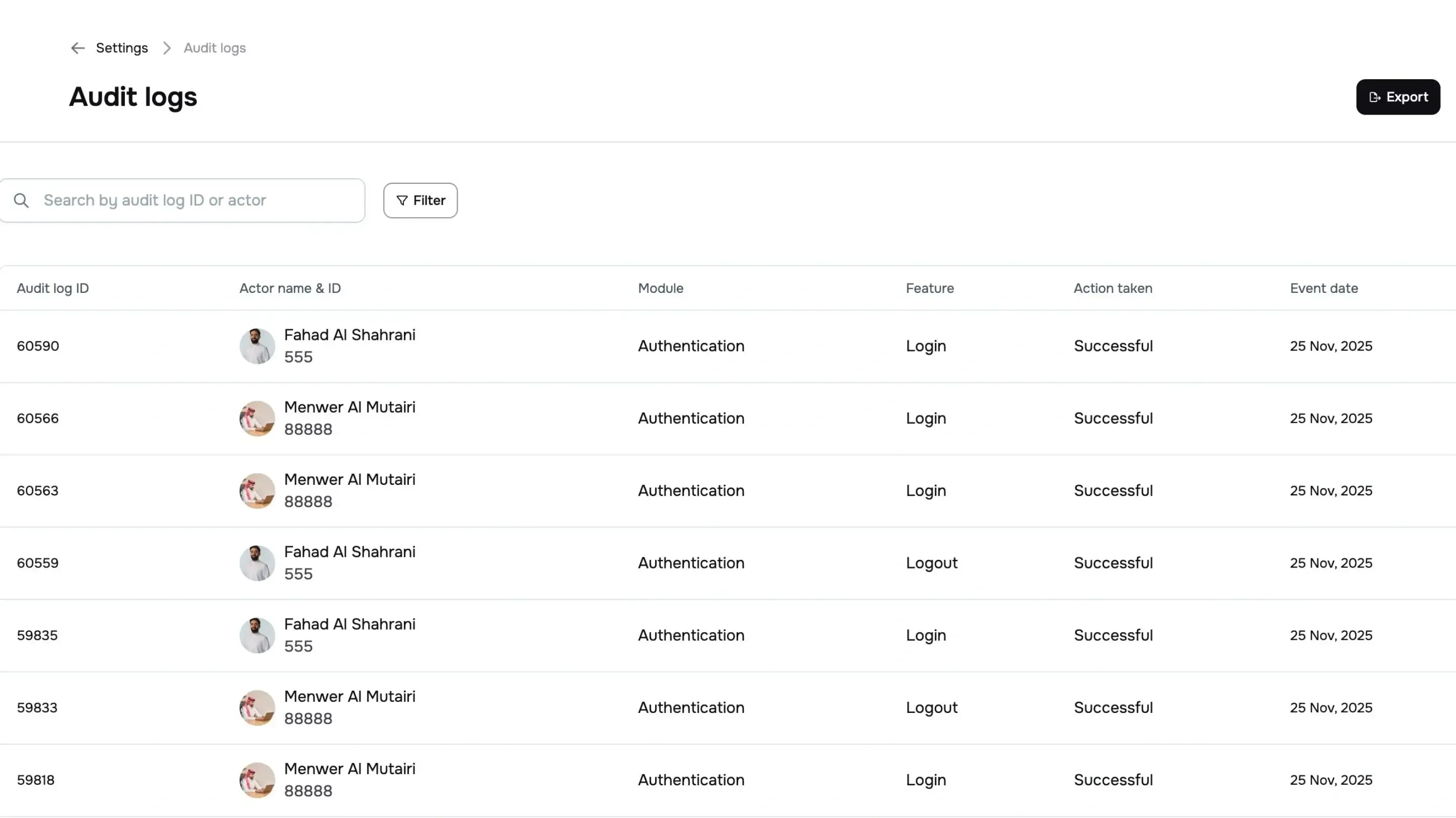 Centralized audit logs