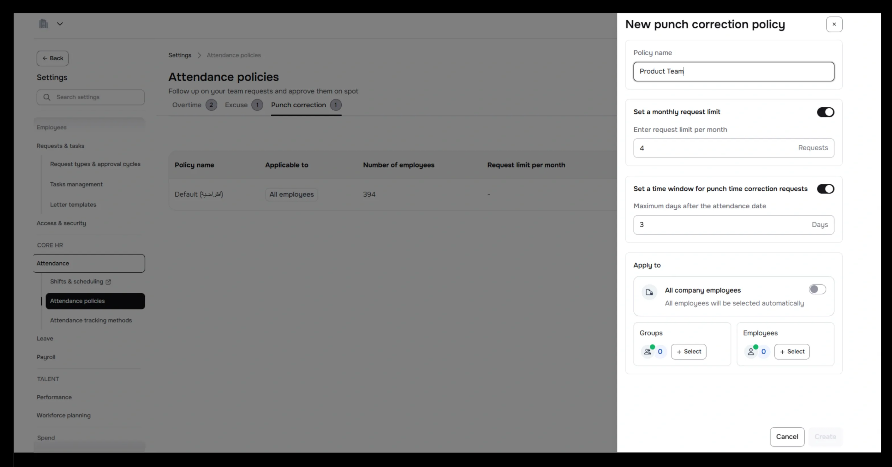 Punch correction request policies