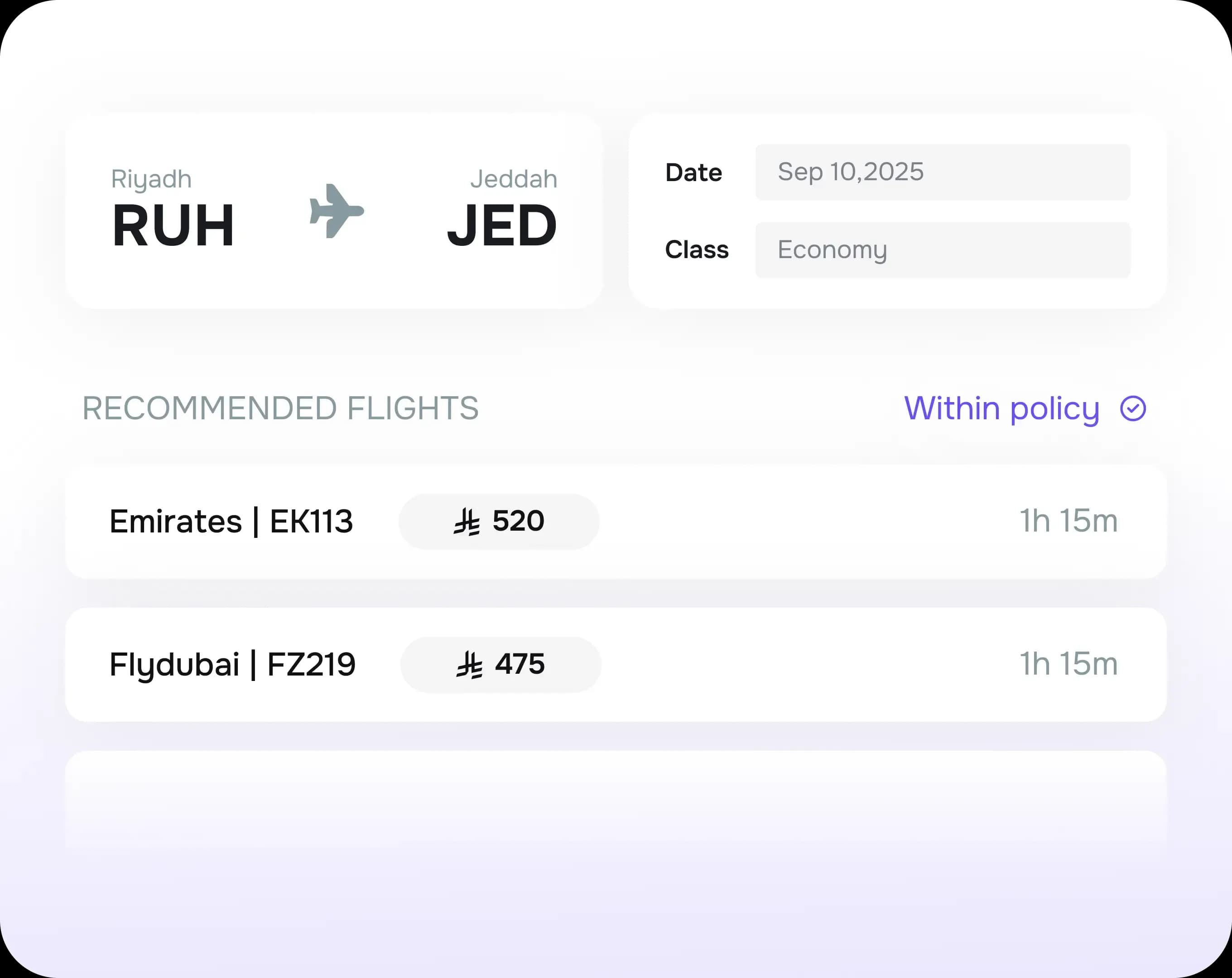 Enable employees to search for their preferred flights