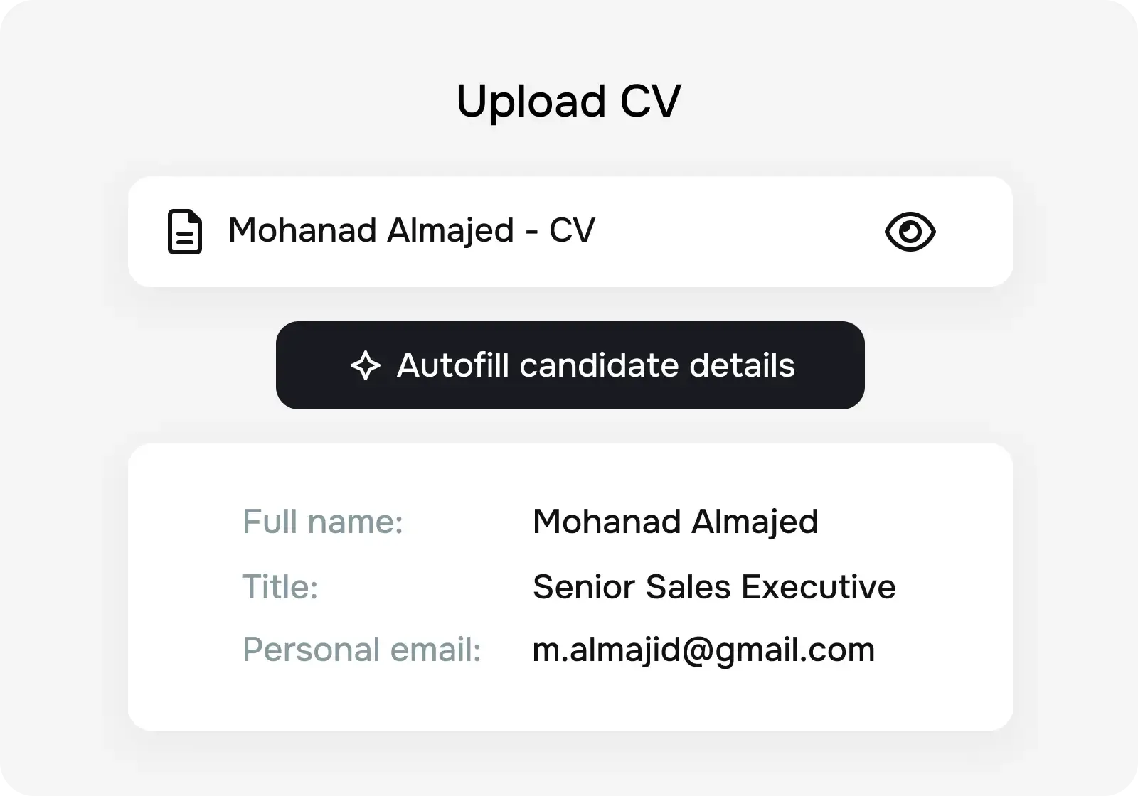 Create candidate profiles with CV parsing